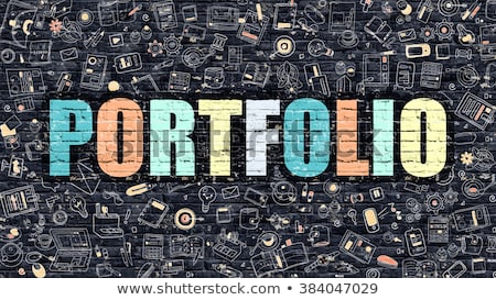 Foto stock: Portfolio Concept Multicolor On Dark Brickwall