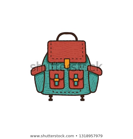 Stok fotoğraf: Flat Backpack Icon Unique Retro Camping Design Vintage Hand Drawn Travel Equipment Badge Patch S