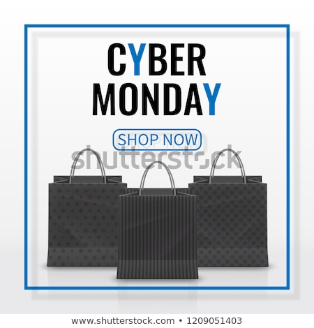 Foto stock: Cyber Monday Sale Realistic Paper Shopping Bag With Handles Isolated On White Background Vector Il