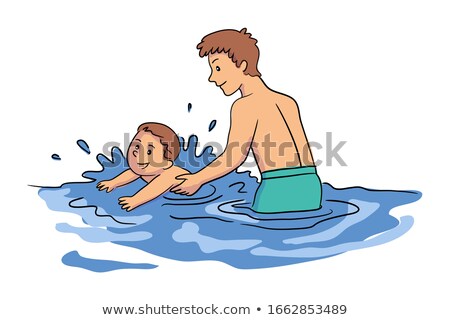 [[stock_photo]]: Kid Boy Dad Teach Swim Illustration