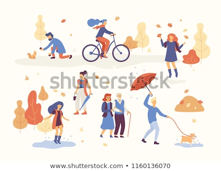 Сток-фото: Autumn People Activities Autumnal Set Vector