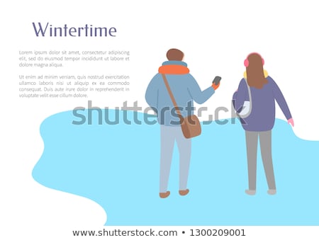 Stok fotoğraf: Set Of Cards Walking Friends In Wintertime Vector