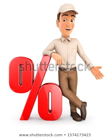 3d Delivery Man Leaning Against Percent Sign Zdjęcia stock © 3dmask