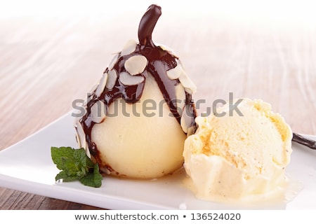 Сток-фото: Pear With Chocolate Sauce And Vanilla Ice Cream