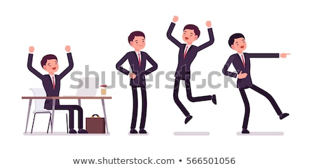 Stockfoto: Laughing And Joyful Character Freelancer Celebrates And Jumps