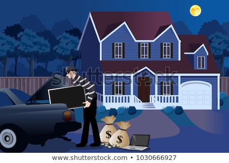 ストックフォト: Burglar Breaking Into House And Stealing Television
