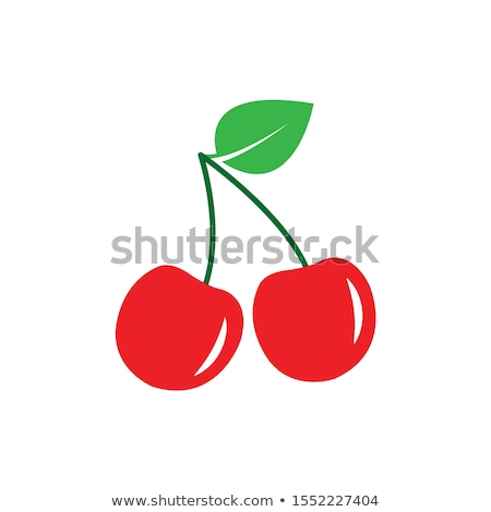 Foto stock: Two Delicious Red Cherries And Green Leaves