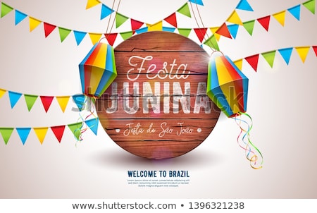 [[stock_photo]]: Festa Junina Illustration With Party Flags And Paper Lantern On Yellow Background Vector Brazil Jun