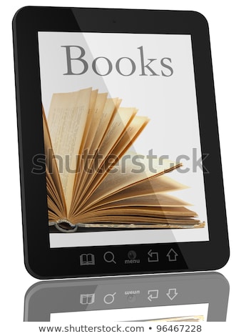 Stok fotoğraf: Generic Tablet Computer And Book - Digital Library Concept