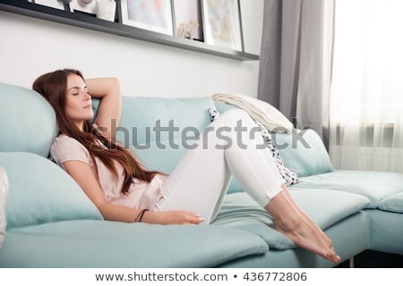 Stock fotó: Charming Woman Relaxing Lying On A Bed