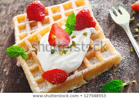 Stock fotó: Crisp Waffle With Strawberries And Cream