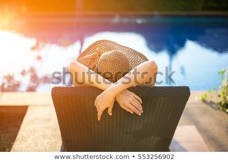 Foto stock: Happy Woman Enjoying Swimming Pool Resort Vacation