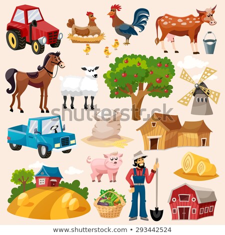 ストックフォト: Farmer With Apple And Horse Cartoon Illustration