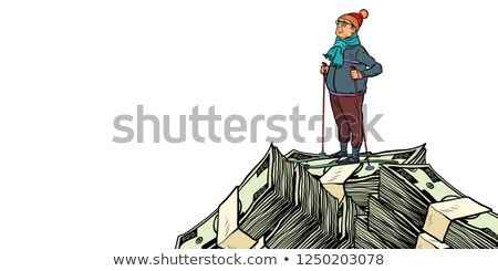 Zdjęcia stock: Skier Middle Aged Man Money Dollars Mountaintop