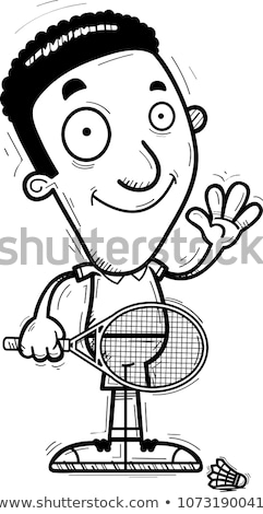 [[stock_photo]]: Cartoon Black Badminton Player Waving