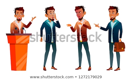 Сток-фото: Arab Muslim Teen Boy Poses Set Vector Friendly Cheer Trubune Speaker Exam College University