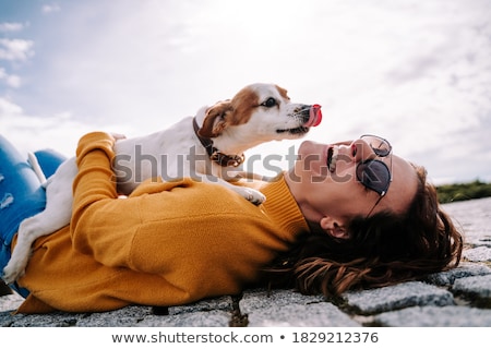 Сток-фото: Woman With Terrier Dog Outside At The Park