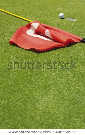 Foto stock: Golf Ball Near Hole With Flag And Number