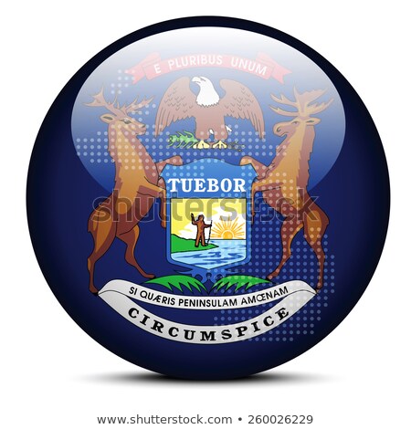 Stock photo: Map With Dot Pattern On Flag Button Of Usa Michigan State