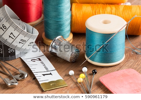 Stock fotó: Still Life Of Spools Of Thread And Scissors Sewing Tools And A