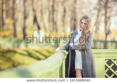Stok fotoğraf: Beautiful Young Woman Standing Near Wooden Fence And Looking At