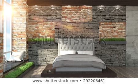 Stockfoto: Stylish Bedroom In Modern Style With Wooden Beams