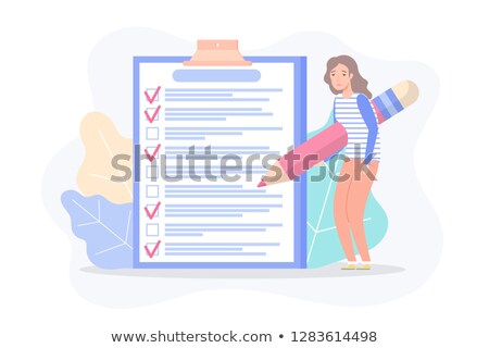 Stock photo: Tired Woman With Pencil Drawing Check Marks Vector