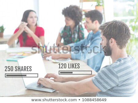 Foto d'archivio: People In Work In Office With Likes And Shares Status Bars At Meeting