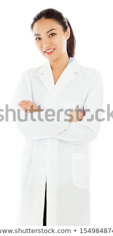 Foto stock: Proud Young Girl In A White Lab Coat
