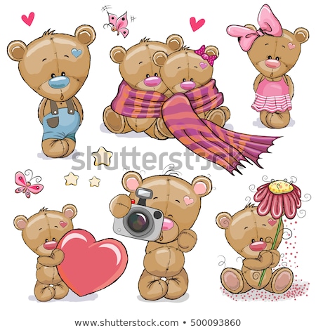 Stock photo: Sticker Set Of Cute Animals On Pink Background
