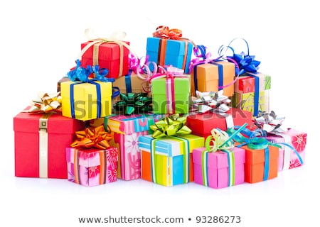 Stok fotoğraf: Heap Of Gift Boxes With Ribbon Bow Colorful Wrapped Paper Isolated On White Background Sketch For