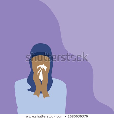 Stockfoto: Muslim Woman Sneezing Into A Tissue Illustration