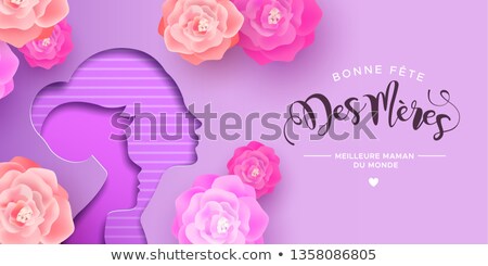 Foto stock: French Mothers Day Card Of Papercut Mom And Kid