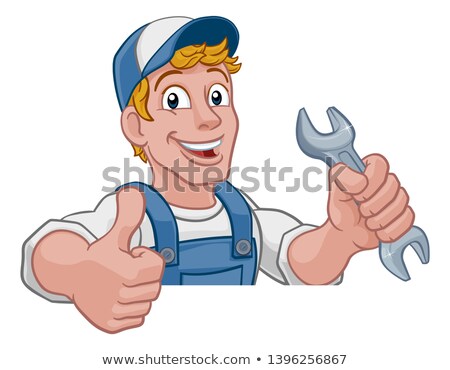 Foto stock: Mechanic Plumber Wrench Spanner Cartoon Handyman