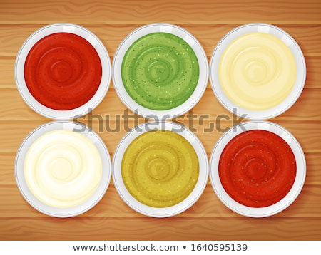 Foto stock: Chili And Tomato On Wood Table Vector Realistic Hot Sauce Ingre