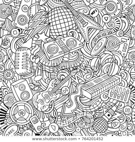 Stock photo: Cartoon Cute Doodles Disco Music Seamless Pattern