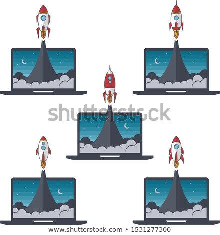 Stock photo: Laptop Notebook Rocket Booster Vector Set Collection