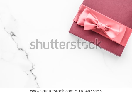 Zdjęcia stock: Coral Gift Box With Silk Bow On Marble Background Girl Baby Sho