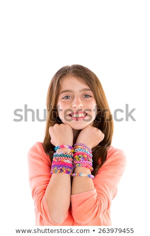 [[stock_photo]]: Loom Rubber Bands Bracelets Blond Kid Girl