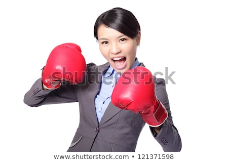 Stok fotoğraf: Attractive Woman In Boxing Gloves Shouts