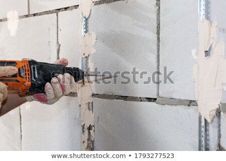 Stock photo: Man And Repair Drill Hammer Copy Space Background