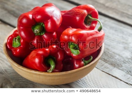 ストックフォト: Fresh Red Bell Peppers On The Wooden Table