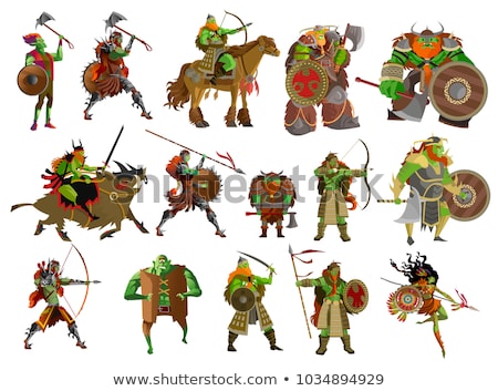 Foto stock: Cartoon Viking Holding A Shield And A Spear