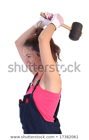 Foto stock: Woman With Black Rubber Mallet
