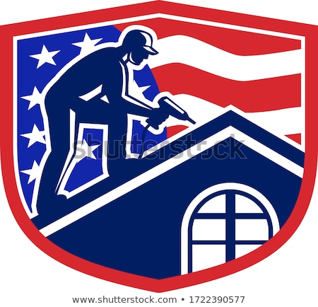 Stockfoto: American Roofer Usa Flag Crest Retro