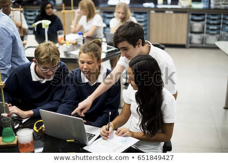 Stockfoto: High School Students Group Of Students Working At Chemistry Cla