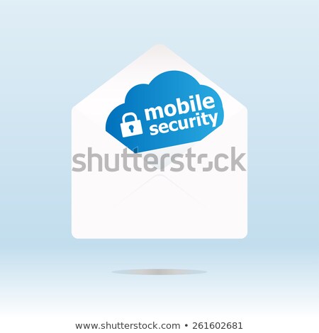 Stock foto: Mobile Security On Blue Cloud Paper Mail Envelope