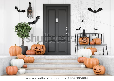 Сток-фото: Halloween Decoration On House Front Door