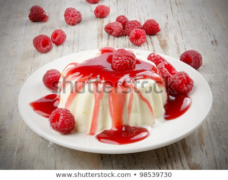 Stock photo: Vanilla Pudding With Raspberry And Raspberry Sauce