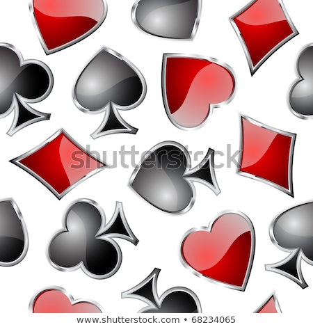 ストックフォト: Luxury Seamless Pattern With Bright Glossy Silver Card Suits Icons Like Hearts Diamond Spades On B